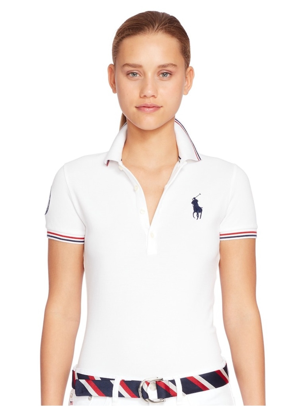Women's Polo Ralph Lauren White Team USA 2016 Olympics Stretch Mesh Polo